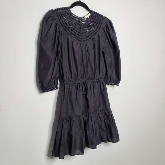 JOIE • Black Mishika Cotton Silk Blend Drawstring Victorian Dress Sz XXS - Picture 4 of 9